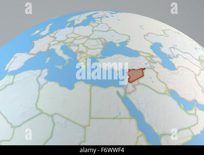 Carte du monde de Moyen-orient avec la Syrie a parlé, l'Afrique du nord et l'Europe Banque D'Images