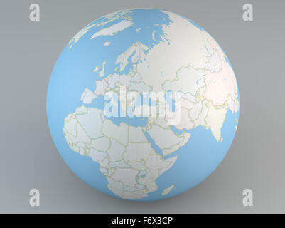 Globe carte planisphère, une carte politique de l'Europe, l'Afrique du Nord et Moyen-Orient Banque D'Images