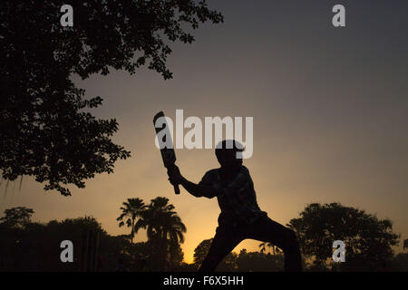 Dhaka, Bangladesh. 20 Nov, 2015. Un garçon joue au cricket un parc à Dhaka. © Zakir Hossain Chowdhury/ZUMA/Alamy Fil Live News Banque D'Images