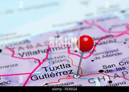 Tuxtla Gutierrez sur une carte du Mexique Banque D'Images