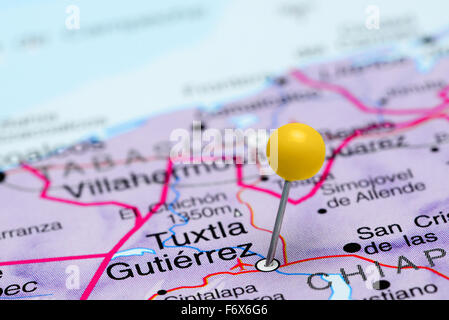 Tuxtla Gutierrez sur une carte du Mexique Banque D'Images