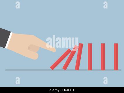 Businessman hand poussant l'effet domino, VECTOR, EPS10 Illustration de Vecteur