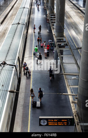 Madrid Espagne,hispanique Arganzuela,Estacion de Madrid Atocha,Madrid Puerta de Atocha,gare ferroviaire,intérieur,plate-forme,voie,vue aérienne, Banque D'Images