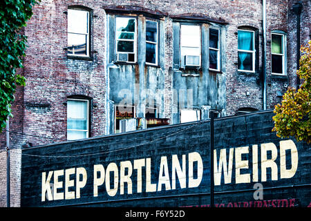 Un signe déclare le souhait de beaucoup Portlanders à garder leur ville unique à Portland, Oregon. Banque D'Images