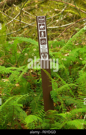 Trail signe sur Gales Creek Trail, la Forêt d'état de l'Oregon, Tillamook Banque D'Images