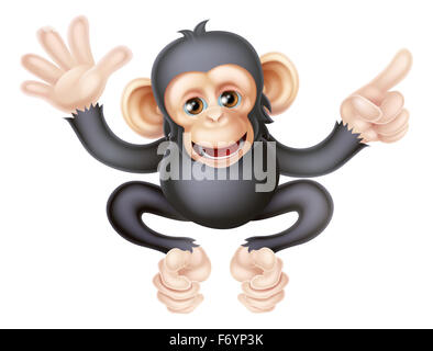 Cartoon singe chimpanzé comme le caractère mascot forme et de pointage Banque D'Images