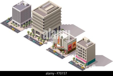 Bâtiments isométriques vectorielles Illustration de Vecteur
