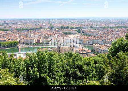 Vue de Lyon à partir de la Basilique Notre Dame de Fourvière, France Banque D'Images