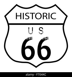 Signe de la circulation de la route 66 sur un fond blanc et de l'état historique de la légende Banque D'Images