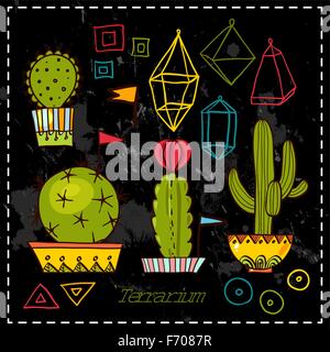 Cactées et plantes grasses en pots. Illustration de Vecteur