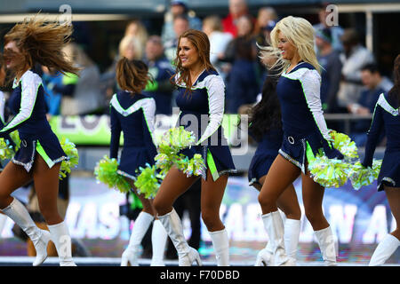 Seattle, USA. 22 novembre, 2015. Seattle Seahawks cheerleaders, le SeaGals cheer, lors d'un match entre les San Francisco 49ers et les Seahawks de Seattle à CenturyLink Field à Seattle, WA, le 22 novembre 2015. Les Seahawks a gagné 29-13. Credit : Cal Sport Media/Alamy Live News Banque D'Images