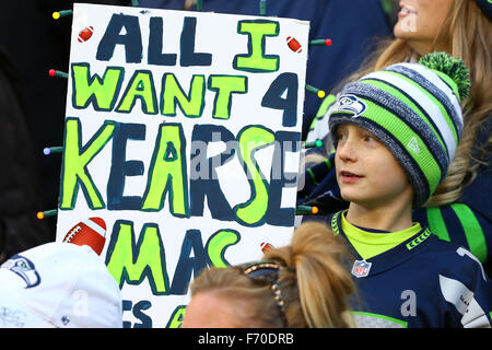 Seattle, USA. 22 novembre, 2015. Seattle Seahawks fans tenir une pancarte lors d'un match entre les San Francisco 49ers et les Seahawks de Seattle à CenturyLink Field à Seattle, WA, le 22 novembre 2015. Les Seahawks a gagné 29-13. Credit : Cal Sport Media/Alamy Live News Banque D'Images