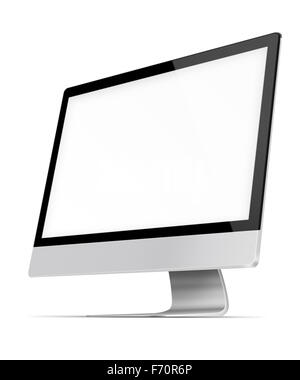 Ordinateur à écran plat moniteur avec écran blanc isolé sur fond blanc. Illustration très détaillée. Banque D'Images