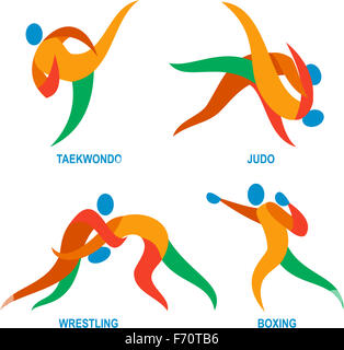 Illustration de l'icône de lecture d'athlète le sport du judo, taekwondo, boxe et la lutte. Banque D'Images