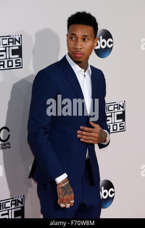 Le rappeur Tyga assiste à l'American Music Awards 2015, CMSA, chez Microsoft Theatre de Los Angeles, USA, le 22 novembre 2015. Photo : Hubert Boesl/dpa Banque D'Images