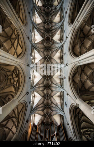 Dans la voûte nervurée de l'église Saint-Nicolas, Überlingen, le lac de Constance, Bade-Wurtemberg, Allemagne Banque D'Images