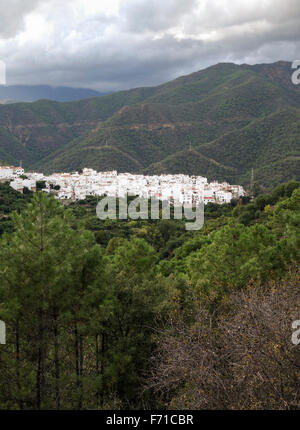 Le village blanc d'Istan, cachés dans des montagnes de la Sierra de las Nieves, Andalousie, Espagne Banque D'Images