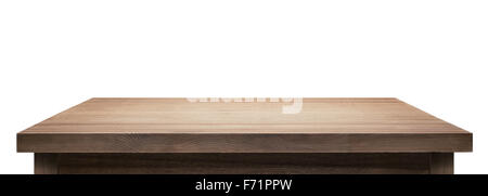 Haut de table en bois sur fond blanc. Banque D'Images
