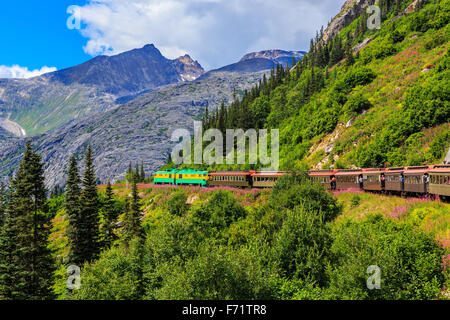 La ville pittoresque de White Pass & Yukon Route Railroad. Skagway, Alaska Banque D'Images