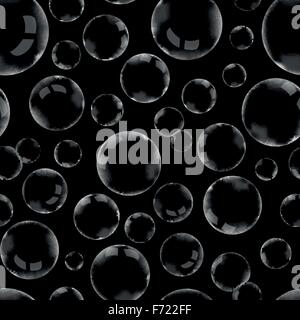 Des bulles de savon sur fond noir motif transparent Illustration de Vecteur