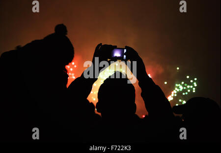 Les gens regardent les nouvelles de l'an 2011 d'artifice à Zurich, Suisse Banque D'Images