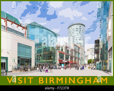 Un style poster illustration à partir d'une photographie du Bullring Shopping Centre, Birmingham, Angleterre, RU Banque D'Images