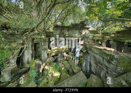 Explorer la jungle cachée temple de Beng Mealea, Siem Reap, Cambodge Banque D'Images