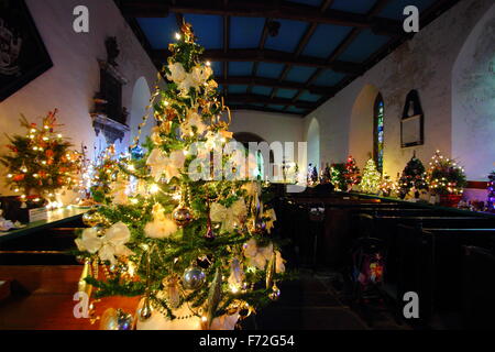 Un festival de Noël tres à l'intérieur de l'église St Edmund's dans le centre de Castleton, un village du Derbyshire Peak District, l'Angleterre Banque D'Images