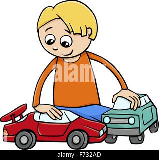 Cartoon Illustration de Happy Boy with Toy Cars Illustration de Vecteur