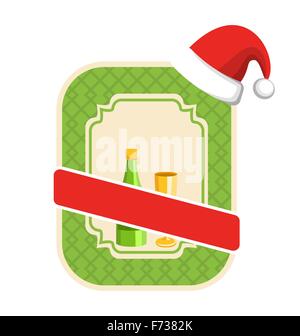 Hiver Noël et Nouvel An icône Label avec vin mousseux et Illustration de Vecteur