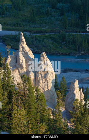 Pyramides de la terre / cheminées dans la vallée de la Bow, Banff National Park, Alberta, montagnes Rocheuses, Canada Banque D'Images