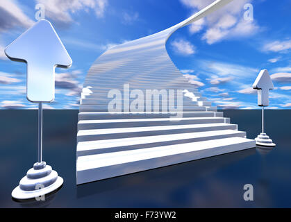 Image 3D de stairway to heaven et flèches.Monter et occasion concept Banque D'Images