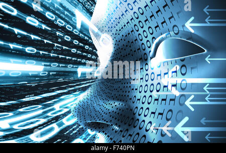 Technologie concept de la face et le code binaire dans les tons bleu Banque D'Images