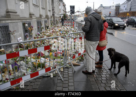 Copenhague, Danemark. 25 novembre. 2015. Présente à l'ambassade française de la police après l'attaque terroriste de Paris personnes déposent des fleurs et venez visiter l'ambassade française à Copenhague, Danemark. Crédit : François doyen/Alamy Live News Banque D'Images