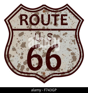 Route 66 Weathered traffic sign over a white background Banque D'Images