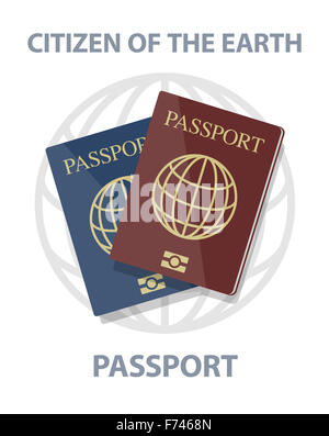 Vector passeports biométriques avec globe, citoyen de terre concept, eps10 Banque D'Images