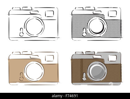 Illustration de style rétro caméras dans linear Banque D'Images