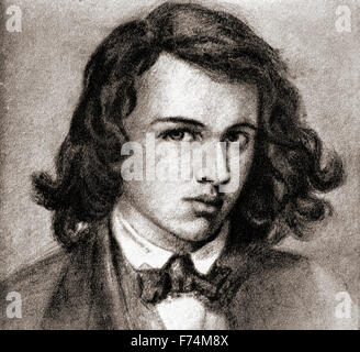 Dante Gabriel Rossetti, 1828 - 1882. Poète anglais, illustrateur, peintre et traducteur. Après un autoportrait dessiné en 1846. Banque D'Images