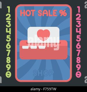 Imprimante avec coeur coloré design plat icône. Vector hot sale label. Illustration de Vecteur