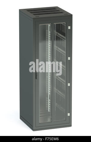 Rack serveur isolé sur fond blanc Banque D'Images