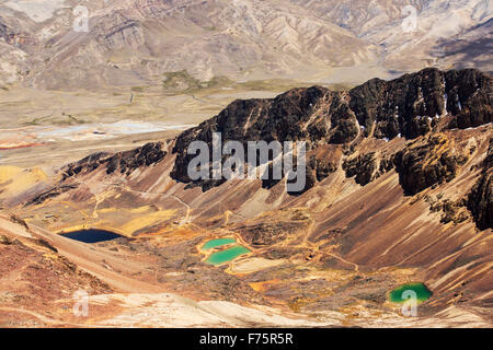 Les lacs colorés sous le pic de Chacaltaya dans les Andes Boliviennes. Banque D'Images