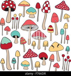 Champignons colorés mixtes hand drawn doodle illustration Illustration de Vecteur