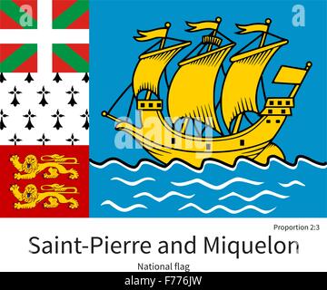 Drapeau national de Saint-Pierre et Miquelon avec les bonnes proportions, couleurs, éléments Illustration de Vecteur