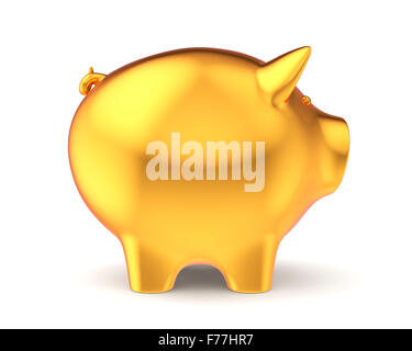 Golden piggy bank isolé sur fond blanc Banque D'Images