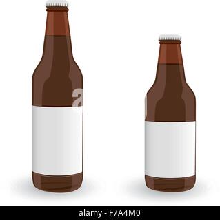 Les bouteilles de bière en verre brun foncé sur fond blanc isolé. Vector EPS10 Illustration de Vecteur