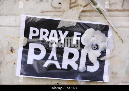 La ville de Lyon rend hommage aux attentats terroristes commis par Daesh à Paris, le 13 novembre 2015, sur la place Bellecour, dans le centre de la ville. Banque D'Images