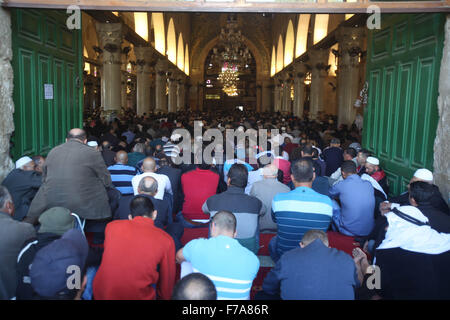 Jérusalem, Jérusalem, territoire palestinien. 27 Nov, 2015. Fidèles musulmans palestiniens assister aux prières du vendredi à la mosquée al-Aqsa, troisième lieu saint de l'Islam, dans la vieille ville de Jérusalem le 27 novembre 2015 Crédit : Mahfouz Abu Turk/APA/Images/fil ZUMA Alamy Live News Banque D'Images