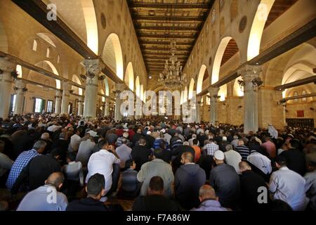 Jérusalem, Jérusalem, territoire palestinien. 27 Nov, 2015. Fidèles musulmans palestiniens assister aux prières du vendredi à la mosquée al-Aqsa, troisième lieu saint de l'Islam, dans la vieille ville de Jérusalem le 27 novembre 2015 Crédit : Mahfouz Abu Turk/APA/Images/fil ZUMA Alamy Live News Banque D'Images