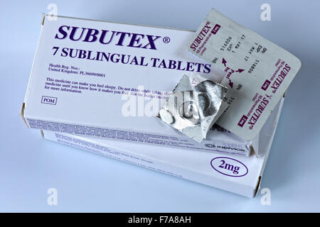 Le Subutex est une marque nom donné par l'entreprise pharmaceutique qui la produit. Un modérateur d'opium qui contient la buprénorphine. Banque D'Images