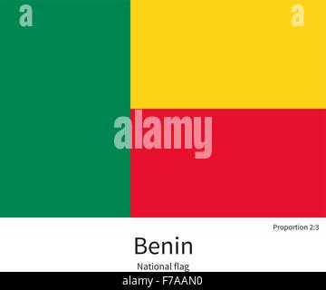 Drapeau national du Bénin avec les bonnes proportions, couleurs, éléments Illustration de Vecteur